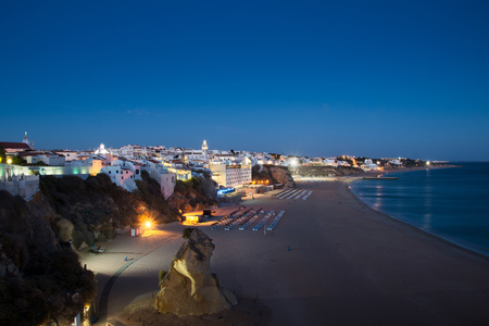 Scenic evening view over the Praia dos Pescadores, Fishermen Beach in Albufeira, Algarve Portugalの写真素材