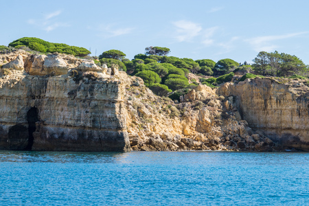 Unique orange sandstone and limestone landscape of Lagos, Algarve, Portugal.の写真素材