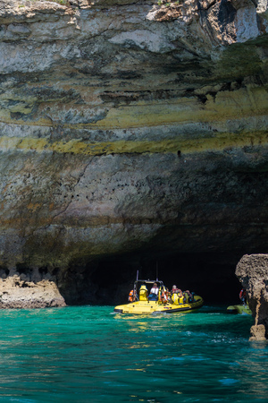 Cave visiting, watching boat experience at Benagil beach, Algarve, Portugal, Europe.のeditorial素材