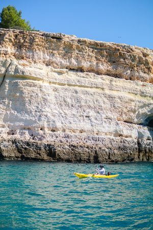 Relaxing kayaking by the coast of Benagil, Algarve, Portugal, Europe. .のeditorial素材