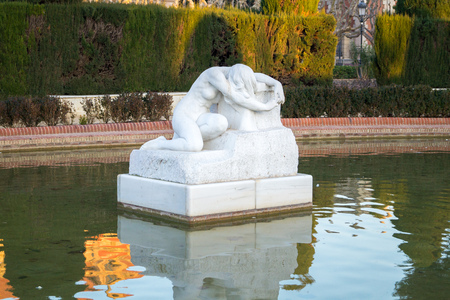 The PlaÃ§a de Joan Fiveller park in the Ciutadella Park with the central fountain in Barcelona, Spainのeditorial素材