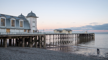 Penarth Pier during sunset by the coasts of Wales.のeditorial素材