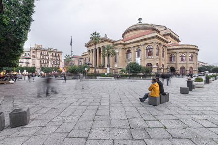 Teatro Massimo or Massimo Theater in daylight in Piazza Verdi in Palermoのeditorial素材