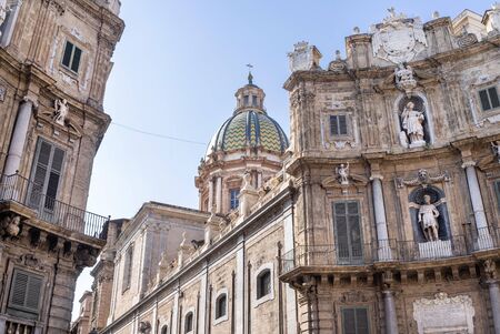 Detailed view of Quattro Canti or Four Corners in Palermo, Sicilyの写真素材
