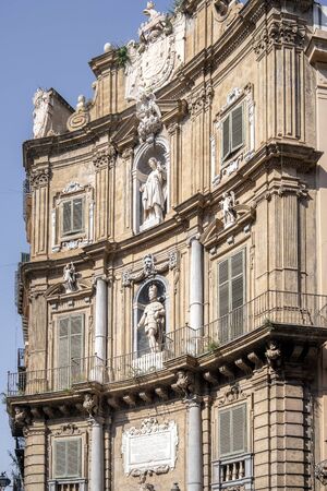 Detailed view of Quattro Canti or Four Corners in Palermo, Sicilyの写真素材
