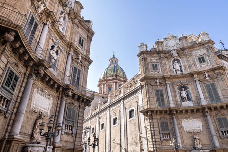 Detailed view of Quattro Canti or Four Corners in Palermo, Sicilyの写真素材