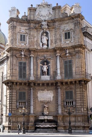 Detailed view of Quattro Canti or Four Corners in Palermo, Sicilyの写真素材