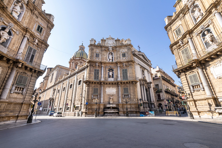 Panoramic view of Quattro Canti or Four Corners in Palermo, Sicilyのeditorial素材
