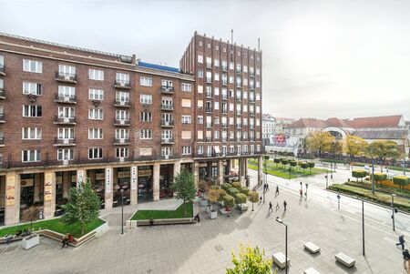 Budapest, Hungary - November 01, 2018: Madach Square or MadÃ¡cs TÃ©r, window view to the street on a sunny afternoon in Budapest, late Autumn.のeditorial素材