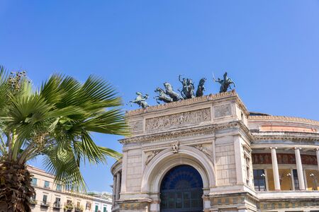 Palermo, Sicily - Marc 23, 2019: Teatro Politeama Palermo, Politeama Theatre front view in daylight with copy space.のeditorial素材