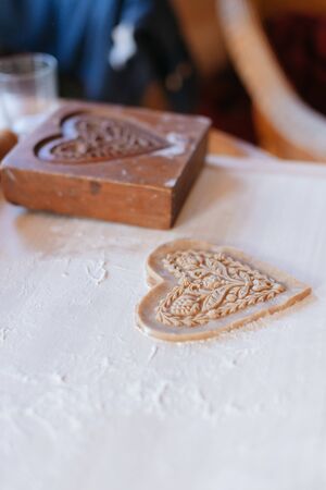 Tradittional home-made gingerbread baking. Gingerbread with wooden press technique. Budapest, Hungaryの写真素材
