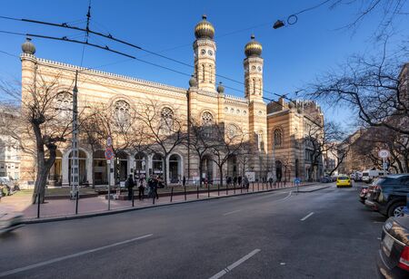 Budapest, Hungary - March 1, 2019: Synagogue on Dohany street with people around on a sunny day.のeditorial素材