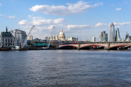 View over the River Thames, looking towards St. Paul's Cathedral and Blackfriars Bridge.のeditorial素材
