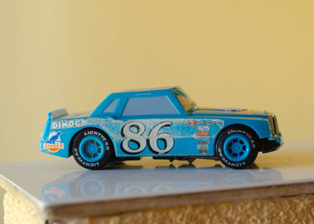 Toy car on the table in a cafe.の写真素材