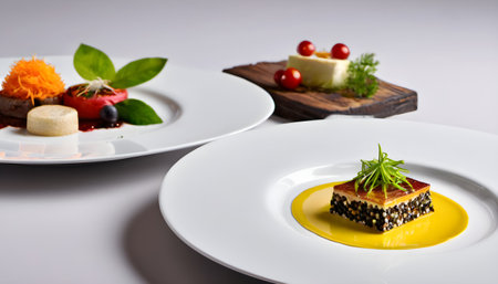 Tasty appetizer on a white plate. Restaurant menu concept.の素材