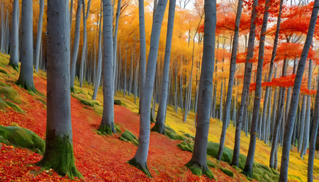 Autumn forest in the mountains. Colorful leaves in autumn forestの素材