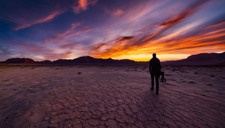 Silhouette of photographer at sunset in Valley of Fire, Nevadaの素材