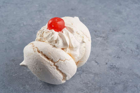 meringue dessert with chantilly cream fillingの写真素材