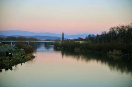 Amazing Romania - Sunset over the Timis river in Lugojのeditorial素材