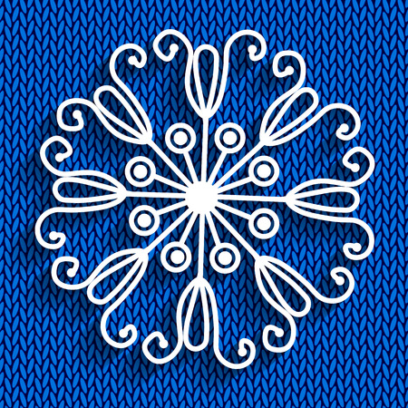 Snowflake on blue knitted backgroundのイラスト素材