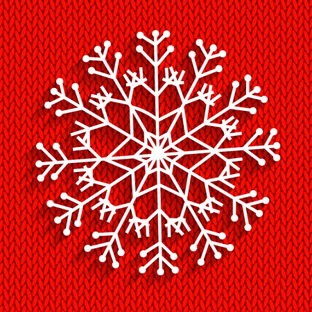 Snowflake on red knitted backgroundのイラスト素材
