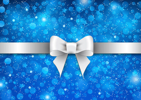 Silver shiny bow on a blue backgroundのイラスト素材
