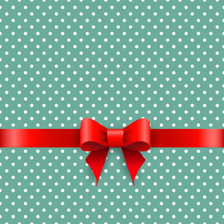 Bow and ribbon on green polka dot backgroundのイラスト素材