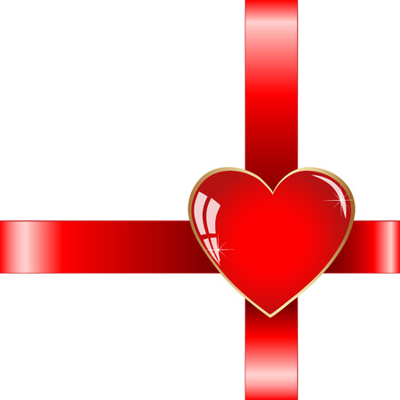 Gift with a red heart and a red satin ribbonのイラスト素材