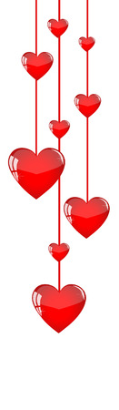 Red hearts hanging like garlands on a white backgroundのイラスト素材