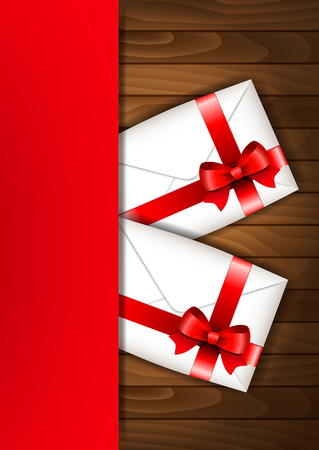 Valentine's day greeting letters with red bow on a wooden backgroundのイラスト素材