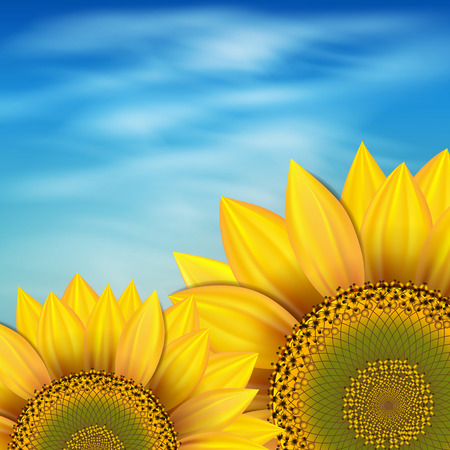 Sunflowers against the blue skyのイラスト素材