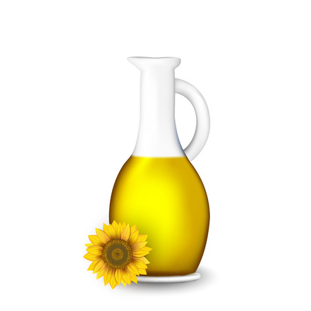 Bottle of sunflower oil with flower isolated on whiteのイラスト素材