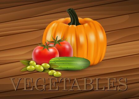 Vegetables on a Wood Backgroundのイラスト素材