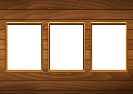 Frames for paintings or photographs on the brick wooden backgroundのイラスト素材