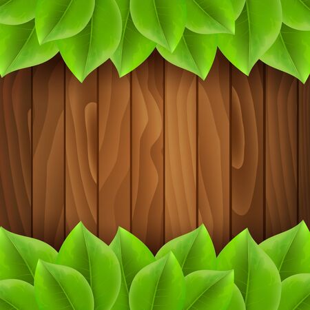 Green leaves on wooden backgroundのイラスト素材