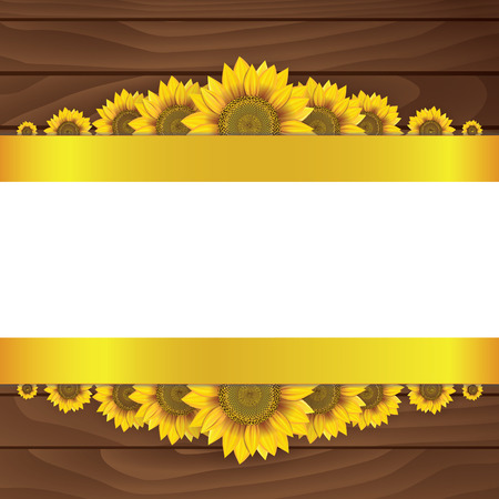 Yellow sunflowers on wooden backgroundのイラスト素材