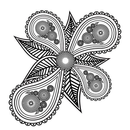 Drawn floral Paisley ornament in black and white colorのイラスト素材