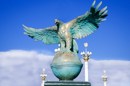 ORYOL, RUSSIA - November 02, 2014: Stone sculpture eagle in the Russian cityの写真素材