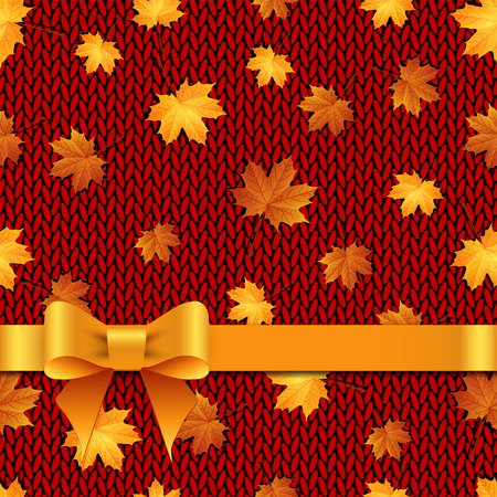 Autumn maple leaves on the knitted backgroundのイラスト素材