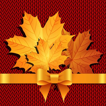 Bunch of maple leaves on the knitted backgroundのイラスト素材