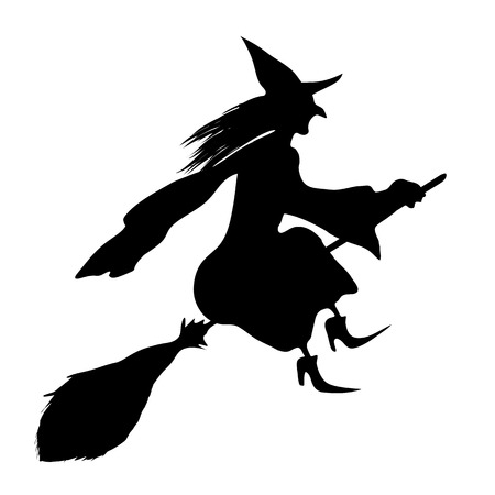 Witch on a broomstick. Black silhouette.のイラスト素材