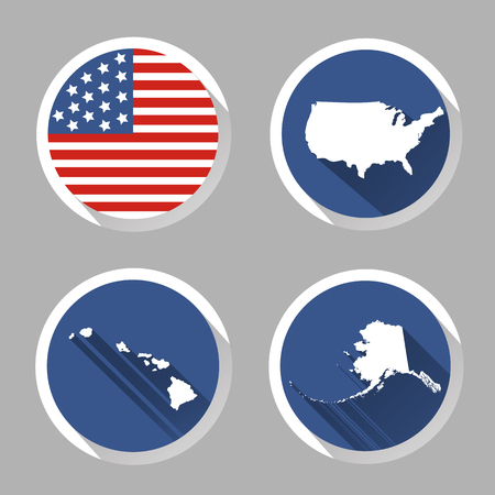 Set of USA country shape with flag, icons flat styleのイラスト素材