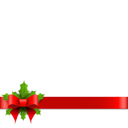 Christmas red bow with holly. Vector illustration.のイラスト素材
