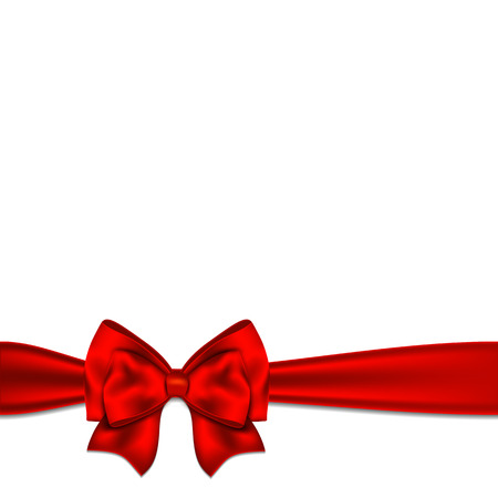 Gift card with place for text. Red ribbon with bow. Vector illustration.のイラスト素材
