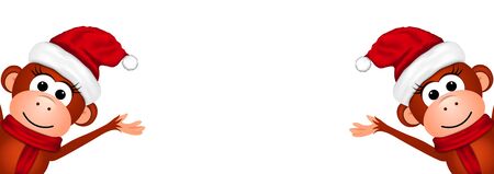 Christmas card with monkeys on a white background.のイラスト素材