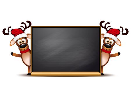 Christmas card design template. Two deer on Christmas greeting card.のイラスト素材