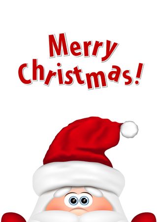 Funny Santa peeking out from the bottom edge of the postcard.のイラスト素材