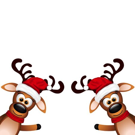 Two funny reindeer on a white background. Vector illustration.のイラスト素材