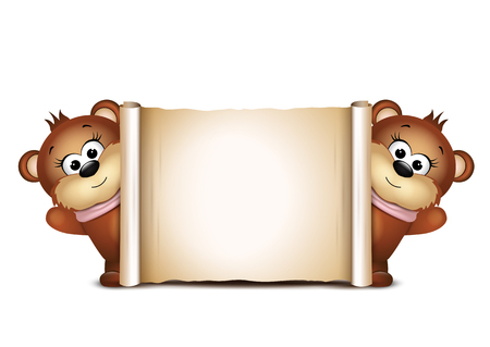 Postcard design template. Two teddy bears. illustration.のイラスト素材