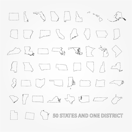 United States of America 50 states and 1 federal district. US states map.のイラスト素材